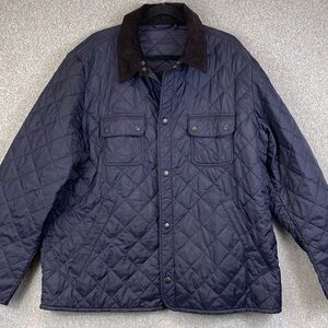 Barbour Liddesdale quilted jacket XXL navy blue corduroy collar snap close prep
